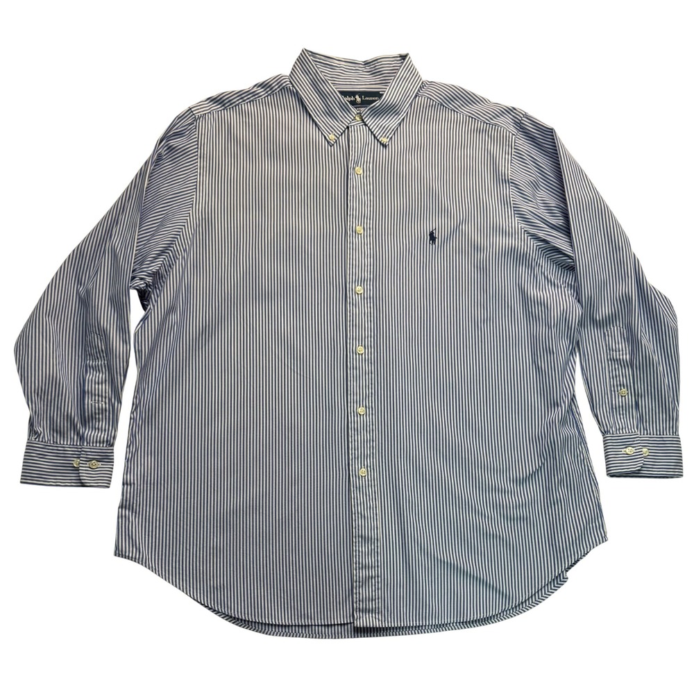Ralph Lauren Mens Classic Fit Striped Button Down Shirt Blue White 17.5 32/33